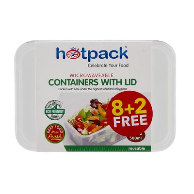 Hotpack Microwave Containers Rectangular With Lids 500 ML 8+2 Free