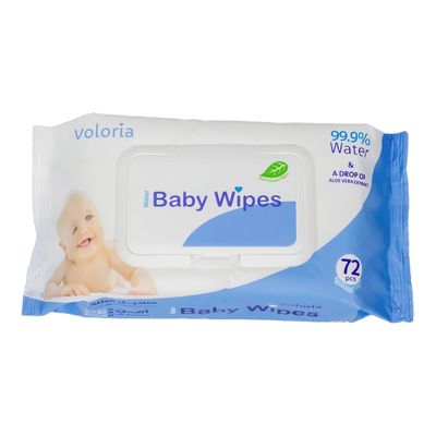 Voloria  Baby Wipes with 99.9% Water & Aloe Vera Extract - 72 Pieces