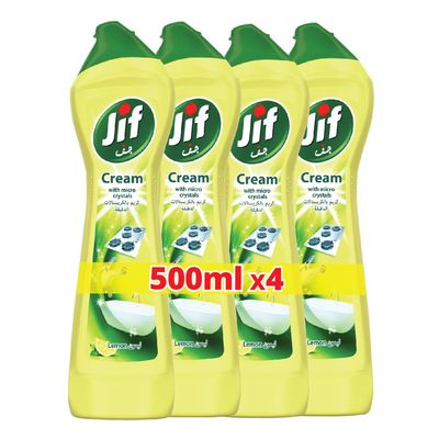 Jif Cleaner Cream Multi Purpose With Micro Crystals Lemon Scent 500 ML × 4